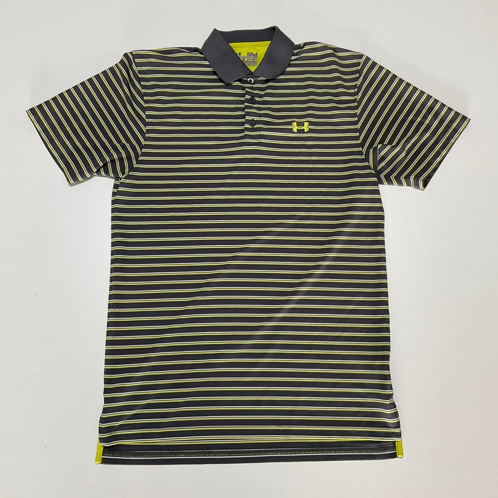 Under Armour Mens HeatGear Loose Striped Polo Shirt Grey Green Small